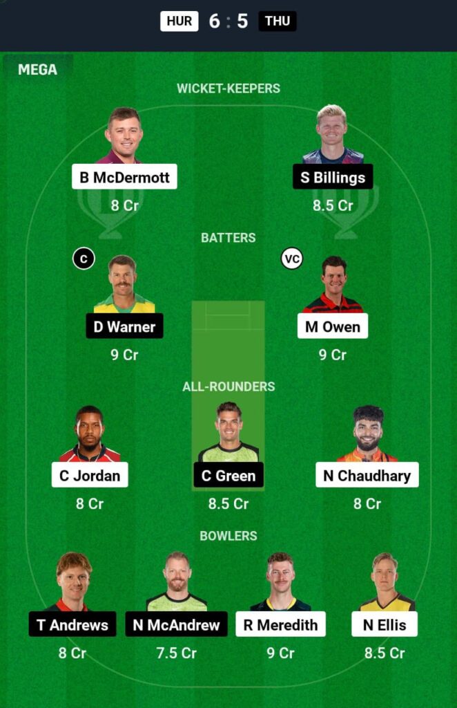 HUR Vs THU Final Match Dream11 Prediction Team 2 