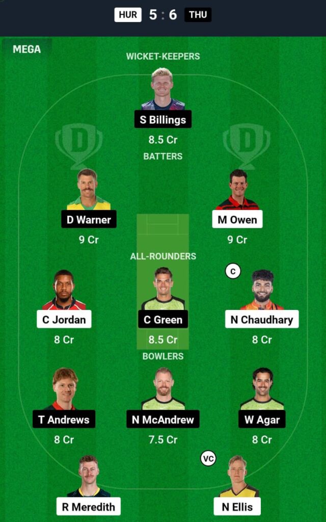 HUR Vs THU Final Match Dream11 Prediction Team 