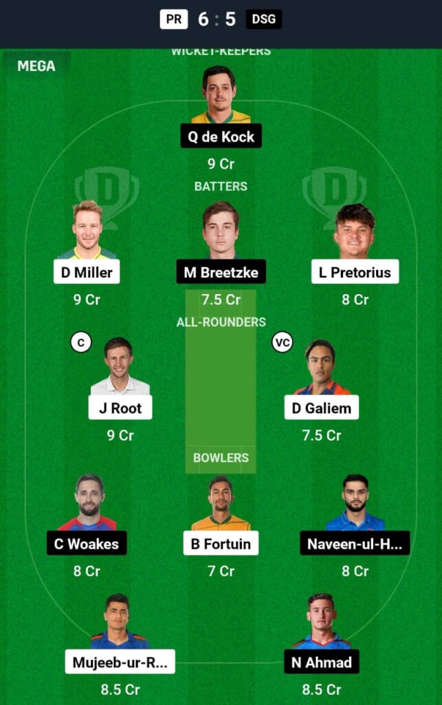 PR VS DSG Dream11 Prediction Team