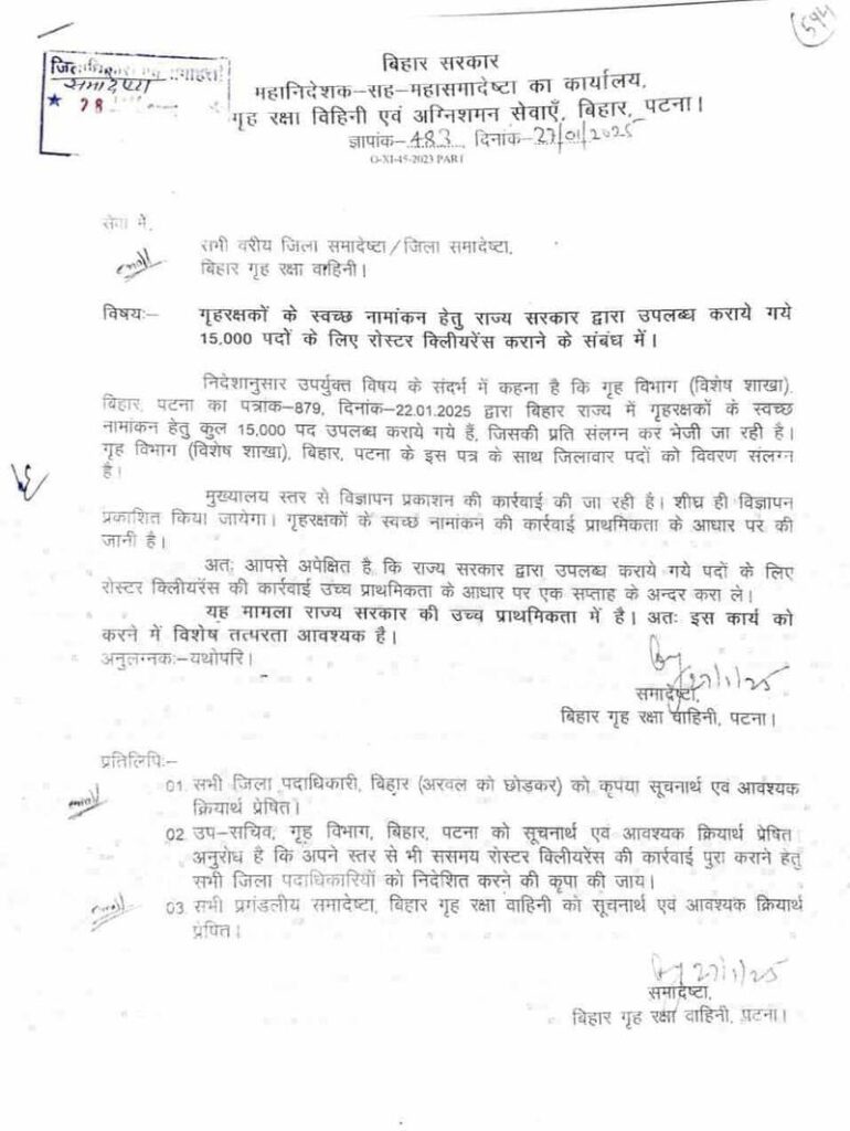 Bihar Home Guard Bharti Official Notice