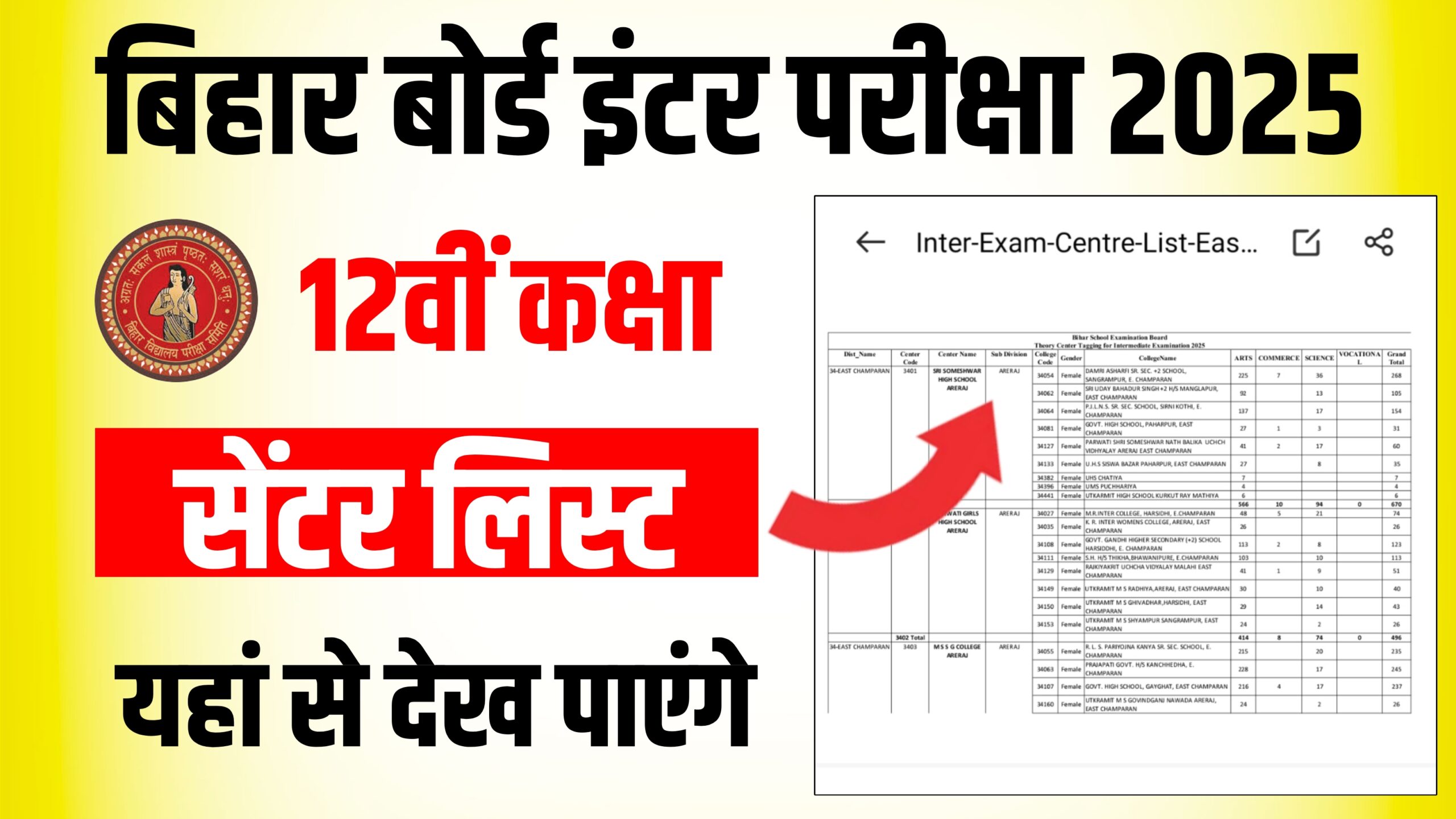 Bihar Board 12th Exam Center List 2025