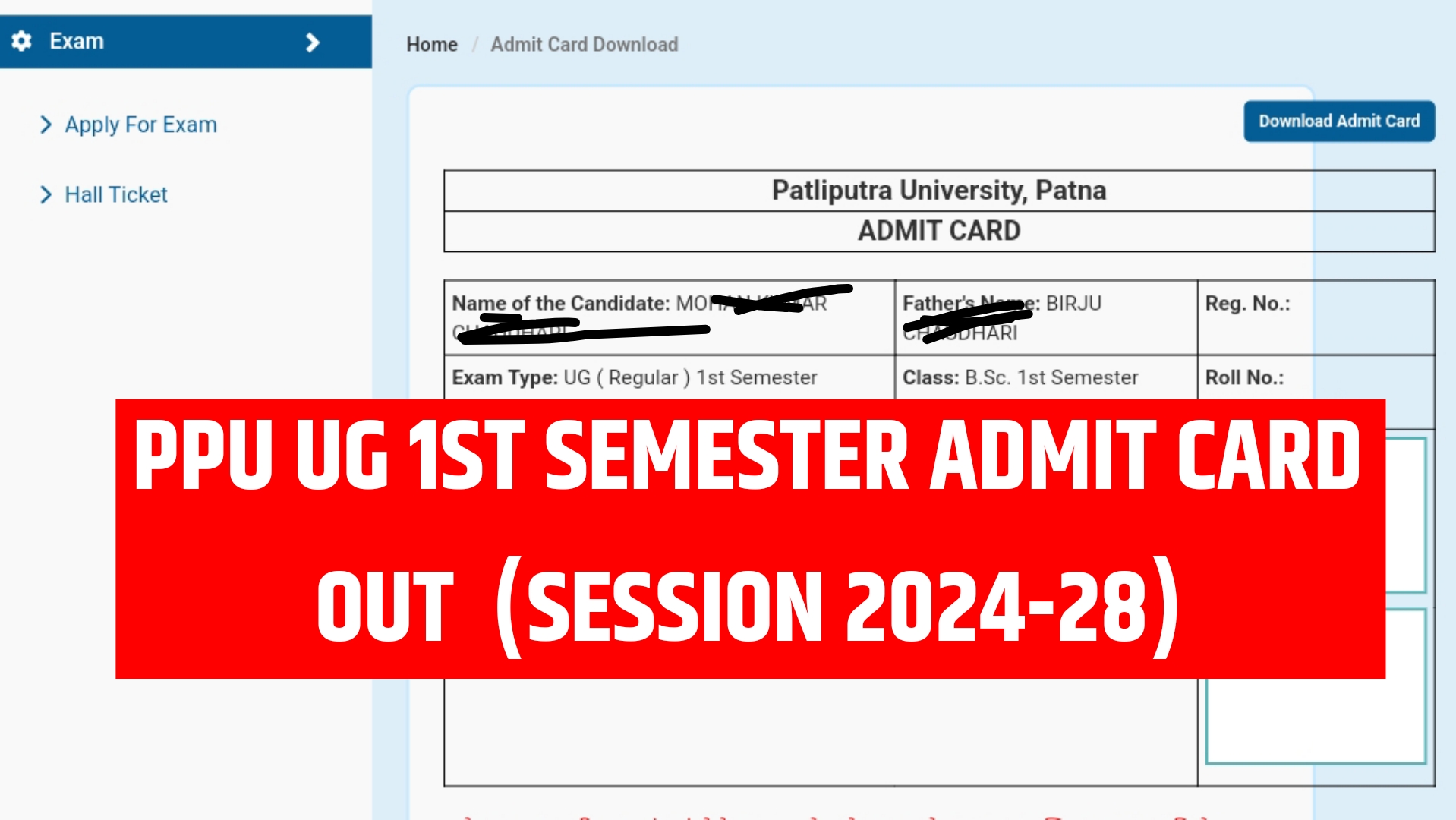 PPU UG 1st Semester Admit Card 2025